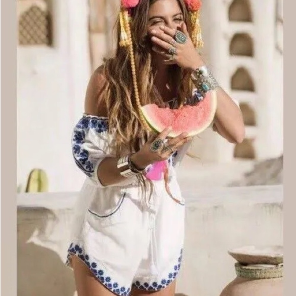 Spell White and Blue Women Shorts